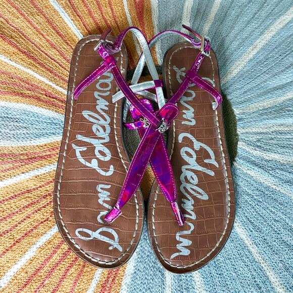Sam Edelman Gigi T Strap Sandal in Bright Metallic Purple Big Girl's Size 4 - Picture 1 of 7